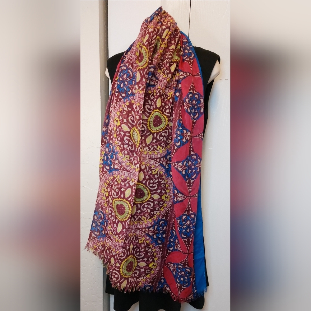 Multicolor Scarf Wrap Shawl Accessory Colorful Boho Gypsy Fringe Batik Pretty - Picture 5 of 8